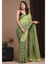 Cotton Mul Mul Green Casual Wear Printed Saree